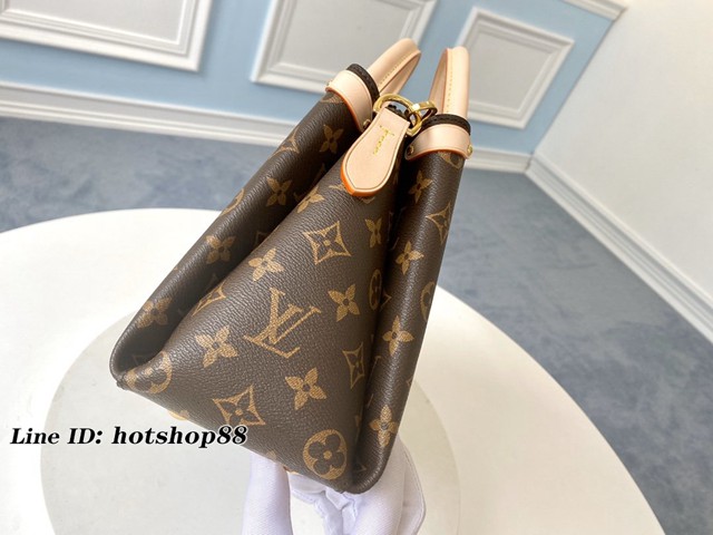 路易威登LV女包 M44815 Open Handbag LV老花黃皮吊牌蒙田形狀女士手提包 肩背斜背包 xxlv2157